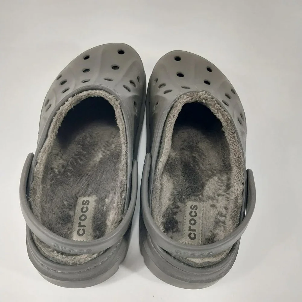 Crocs Mens 10 Womens 12 Clogs Brown Faux Fur Lined Casual Comfort Slip On Shoes - Picture 2 of 9